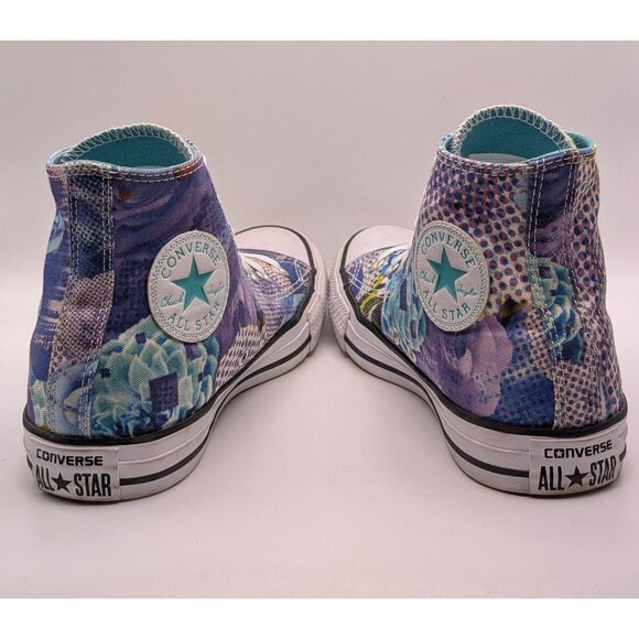 Converse All Star High Top Floral Sneakers Shoes Women's US 8 Purple Blue Chucks - Picture 5 of 7